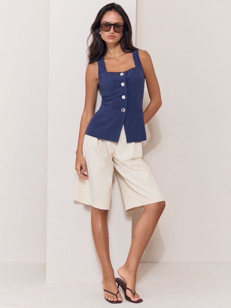Lipsy Linen-Look Navy Blue Square Neck Waistcoat - Image 2 of 4