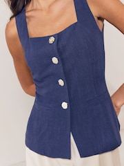 Lipsy Linen-Look Navy Blue Square Neck Waistcoat - Image 3 of 4