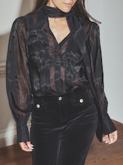 Lipsy x Gemma Owen Black Organza Pussybow Blouse - Image 3 of 6