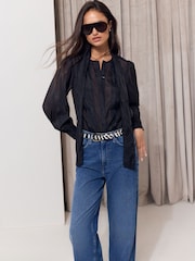 Lipsy x Gemma Owen Black Organza Pussybow Blouse - Image 4 of 6