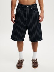 Cotton On Pinstripe Blue Super Baggy Jort Shorts - Image 1 of 8