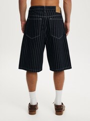 Cotton On Pinstripe Blue Super Baggy Jort Shorts - Image 2 of 8