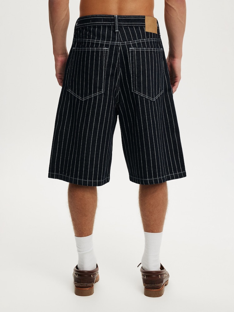 Cotton On Pinstripe Blue Super Baggy Jort Shorts - Image 2 of 8