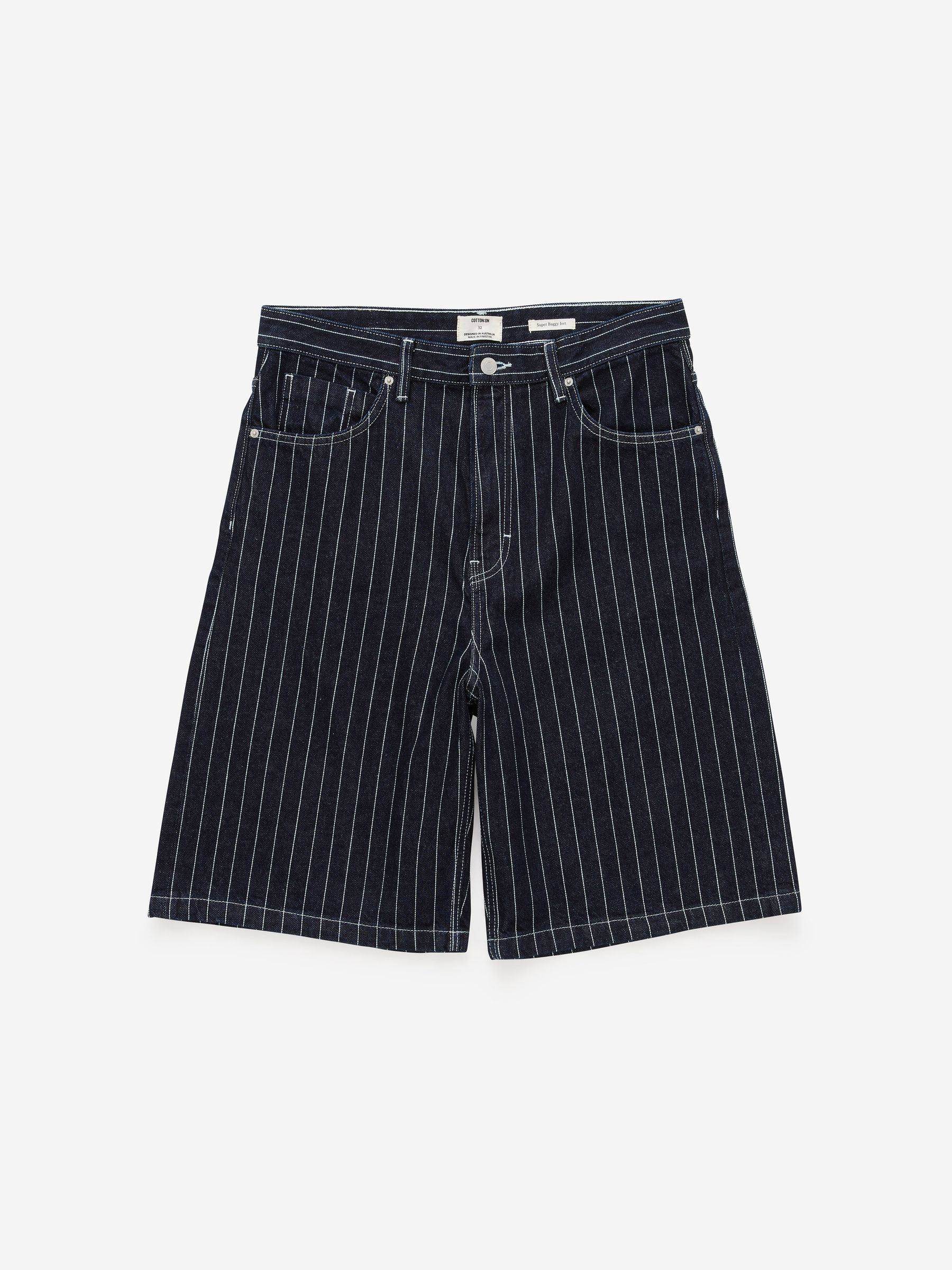 Buy Cotton On Pinstripe Blue Super Baggy Denim Shorts from Next USA