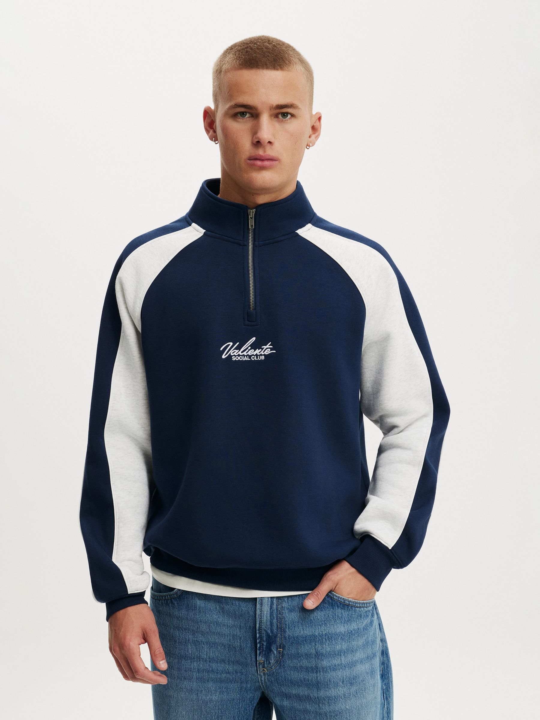 Buy Cotton On Indigo/Athletic Marle/Valiente Zip Graphic Fleece