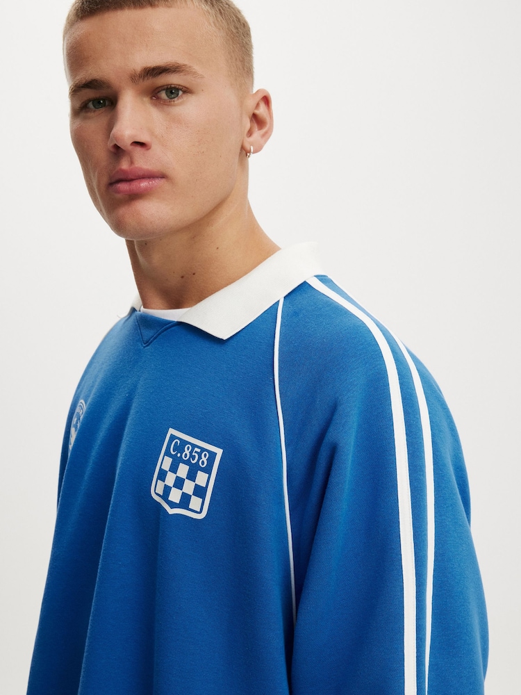 Cotton On Blue Raglan Polo Fleece - Image 4 of 4