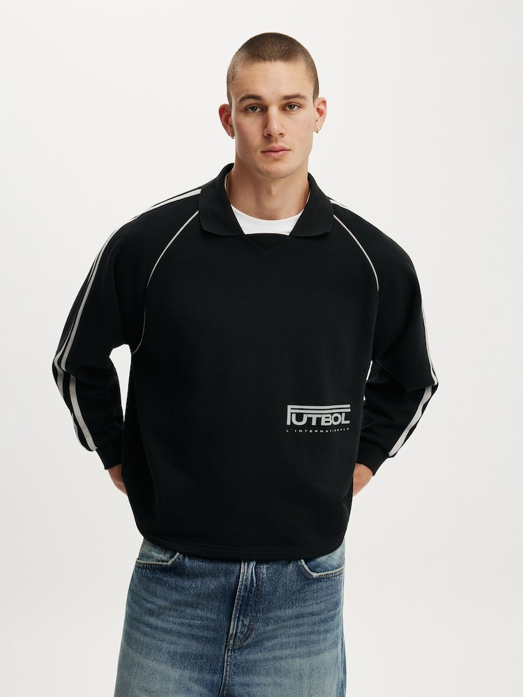 Cotton On Black Raglan Polo Fleece - Image 1 of 7