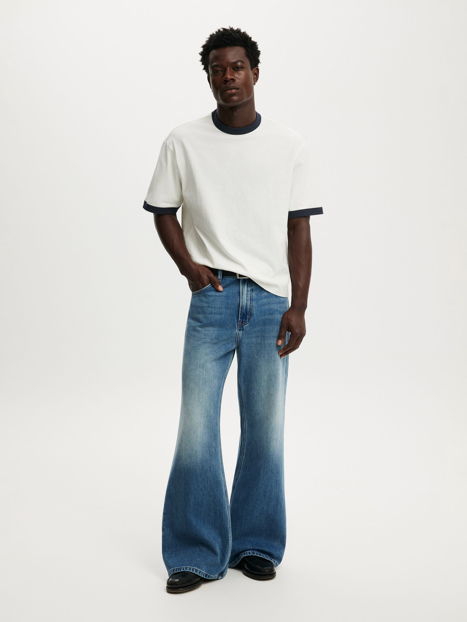 Buy Cotton On Vintage White/True Navy Ringer Cropped Fit T-Shirt