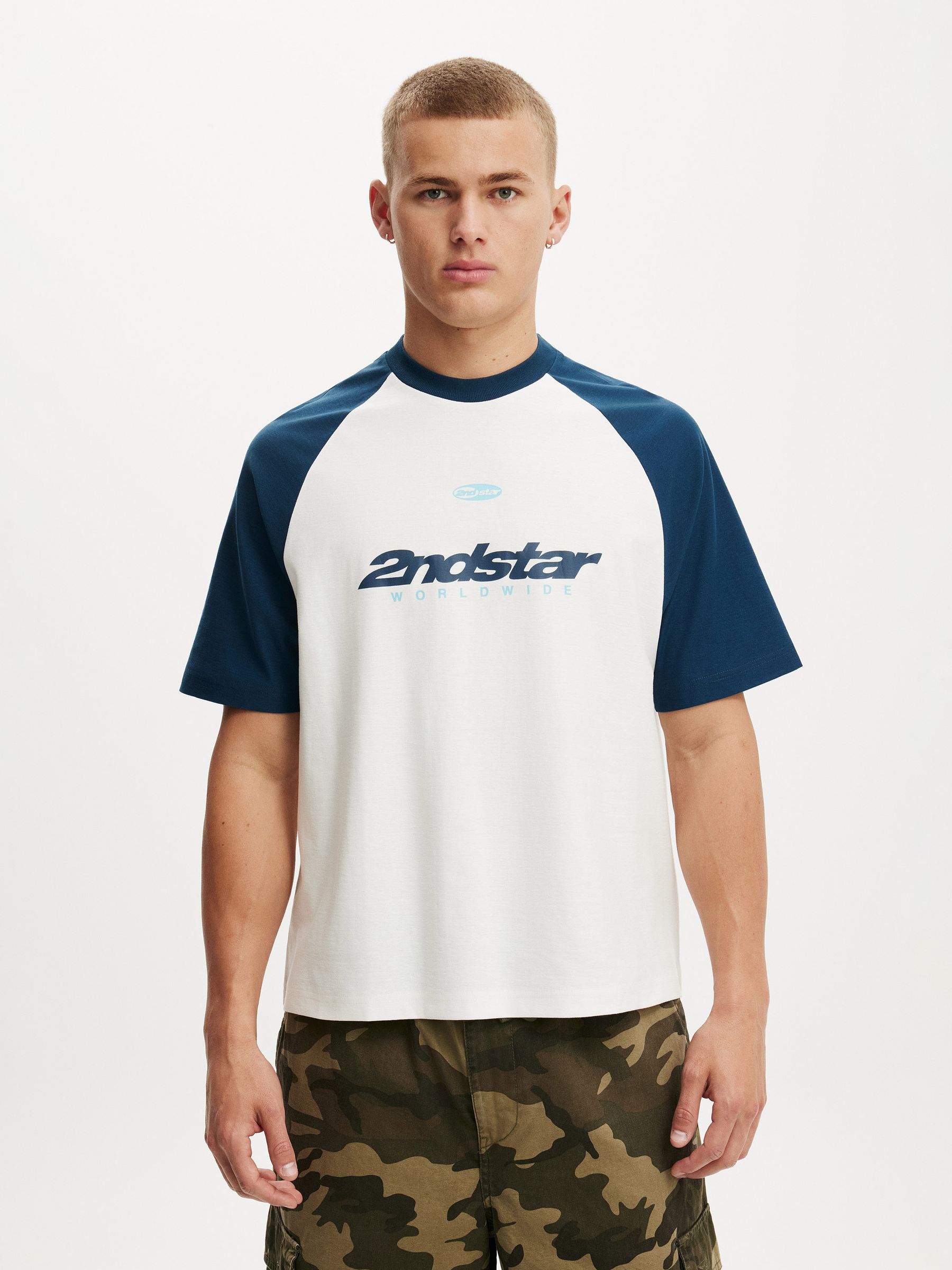 Buy Cotton On Vintage White/Midnight Blue Worldwide Cropped Fit