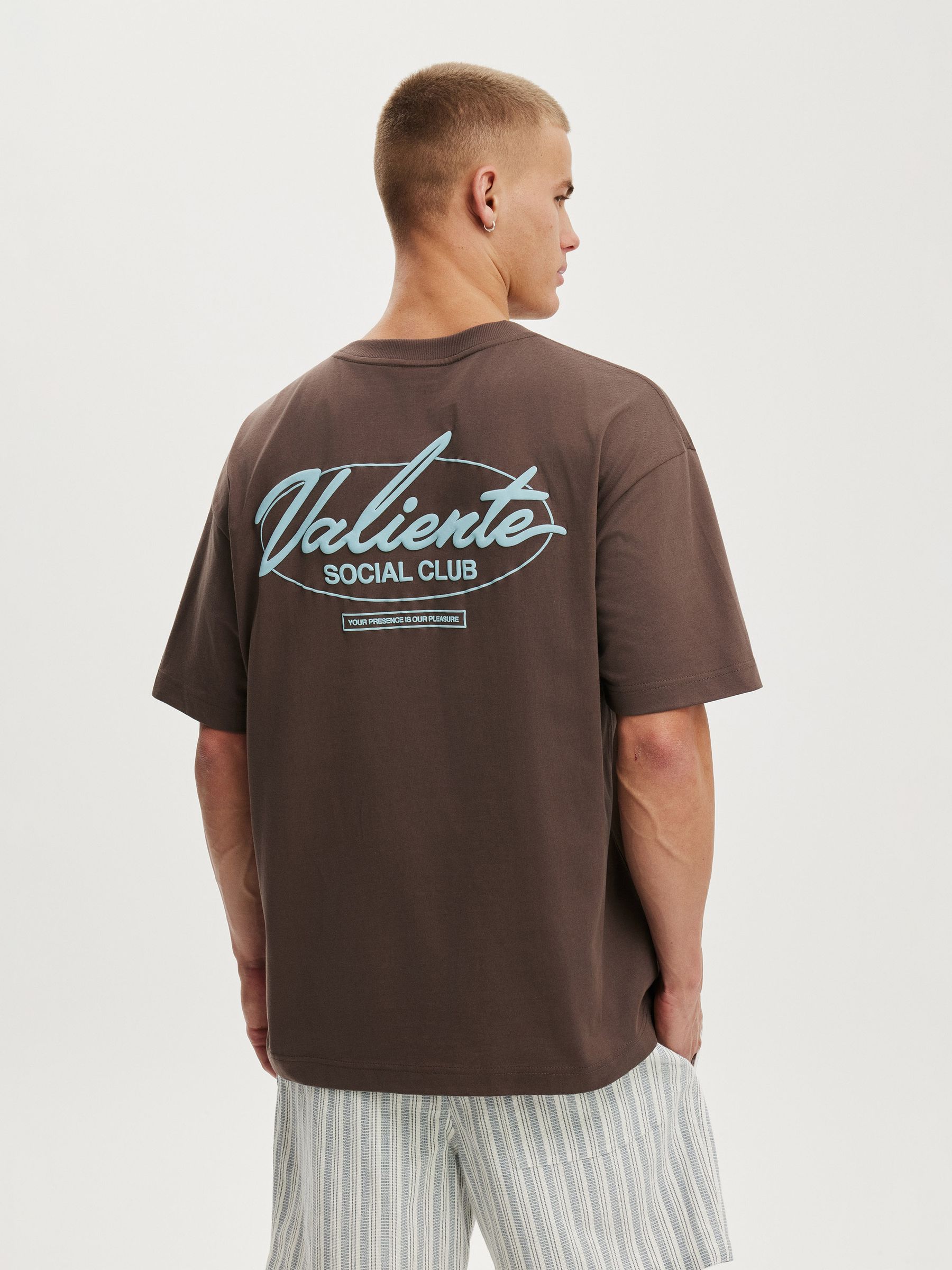 Buy Cotton On Washed Chocolate/Valiente Club Box Fit Text T-Shirt