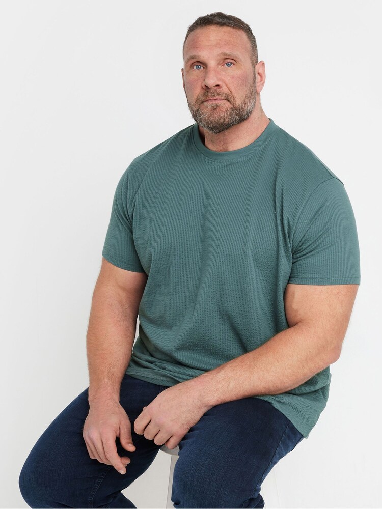 BadRhino Big & Tall Green Seersucker Textured T-Shirt - Image 1 of 6 BadRhino Big & Tall Green Seersucker Textured T-Shirt - Image 1 of 6