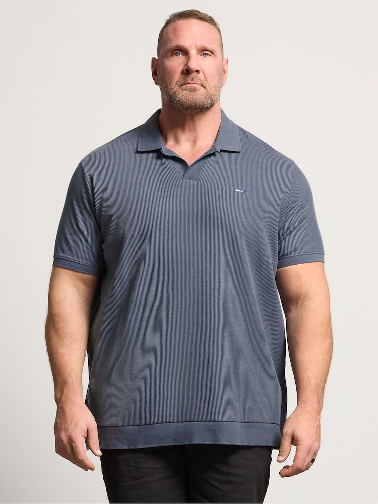 BadRhino Big & Tall Blue Ribbed Trophy Neck Polo Shirt - Image 1 of 4 BadRhino Big & Tall Blue Ribbed Trophy Neck Polo Shirt - Image 1 of 4
