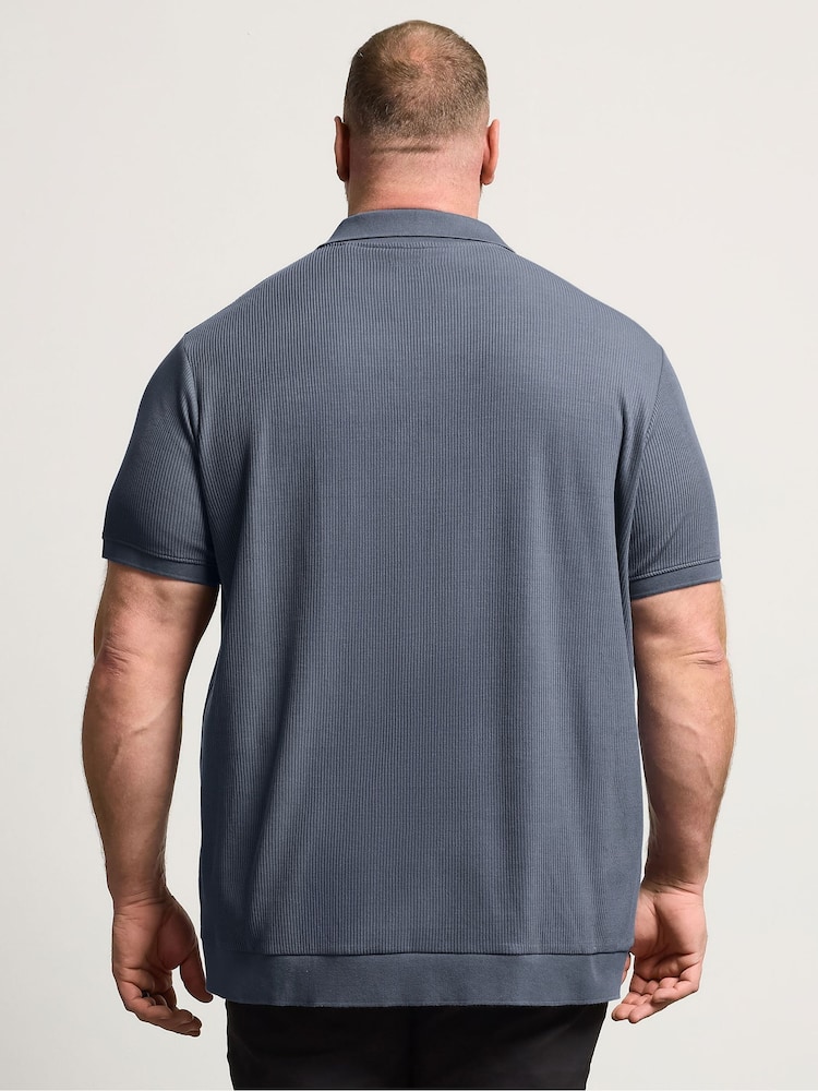 BadRhino Big & Tall Blue Ribbed Trophy Neck Polo Shirt - Image 2 of 4 BadRhino Big & Tall Blue Ribbed Trophy Neck Polo Shirt - Image 2 of 4