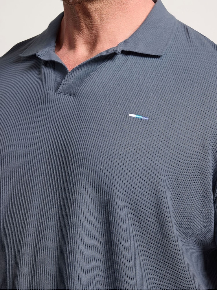 BadRhino Big & Tall Blue Ribbed Trophy Neck Polo Shirt - Image 4 of 4 BadRhino Big & Tall Blue Ribbed Trophy Neck Polo Shirt - Image 4 of 4