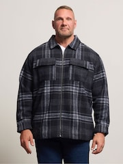 BadRhino Big & Tall Blue Check Print Zip Through Overshirt - Image 2 of 7