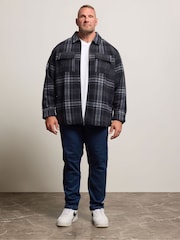 BadRhino Big & Tall Blue Check Print Zip Through Overshirt - Image 4 of 7