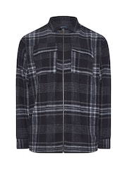 BadRhino Big & Tall Blue Check Print Zip Through Overshirt - Image 6 of 7