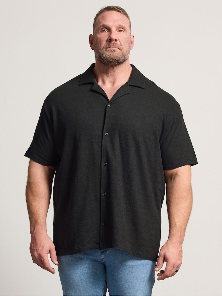 Negro - BadRhino Big & Tall Revere Neck Slub Shirt - Imagen 1 de 4