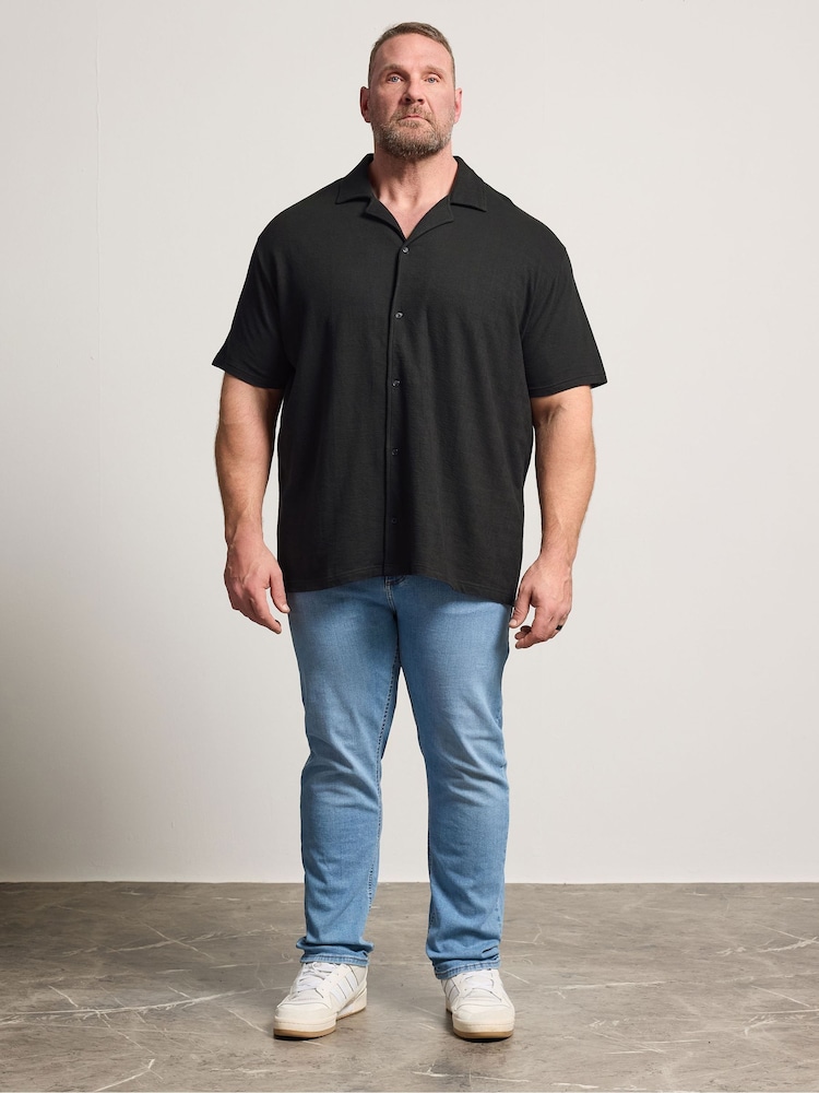 Negro - BadRhino Big & Tall Revere Neck Slub Shirt - Imagen 2 de 4
