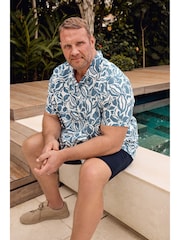 Niebieski - BadRhino Big & Tall All Over Leaf Print Shirt - Obraz 1 z 2