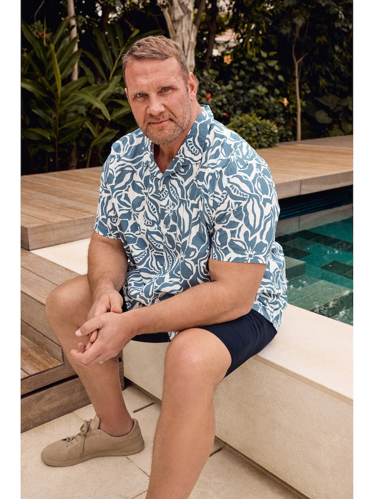 Niebieski - BadRhino Big & Tall All Over Leaf Print Shirt - Obraz 1 z 2