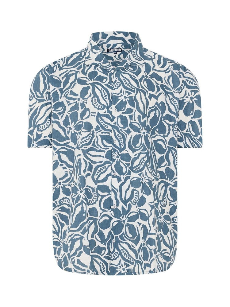 BadRhino Big & Tall Blue All Over Leaf Print Shirt - Image 3 of 3 BadRhino Big & Tall Blue All Over Leaf Print Shirt - Image 3 of 3