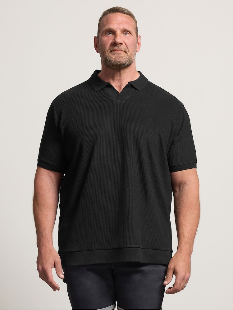 BadRhino Big & Tall Black Ribbed Trophy Neck Polo Shirt - Image 1 of 6 BadRhino Big & Tall Black Ribbed Trophy Neck Polo Shirt - Image 1 of 6