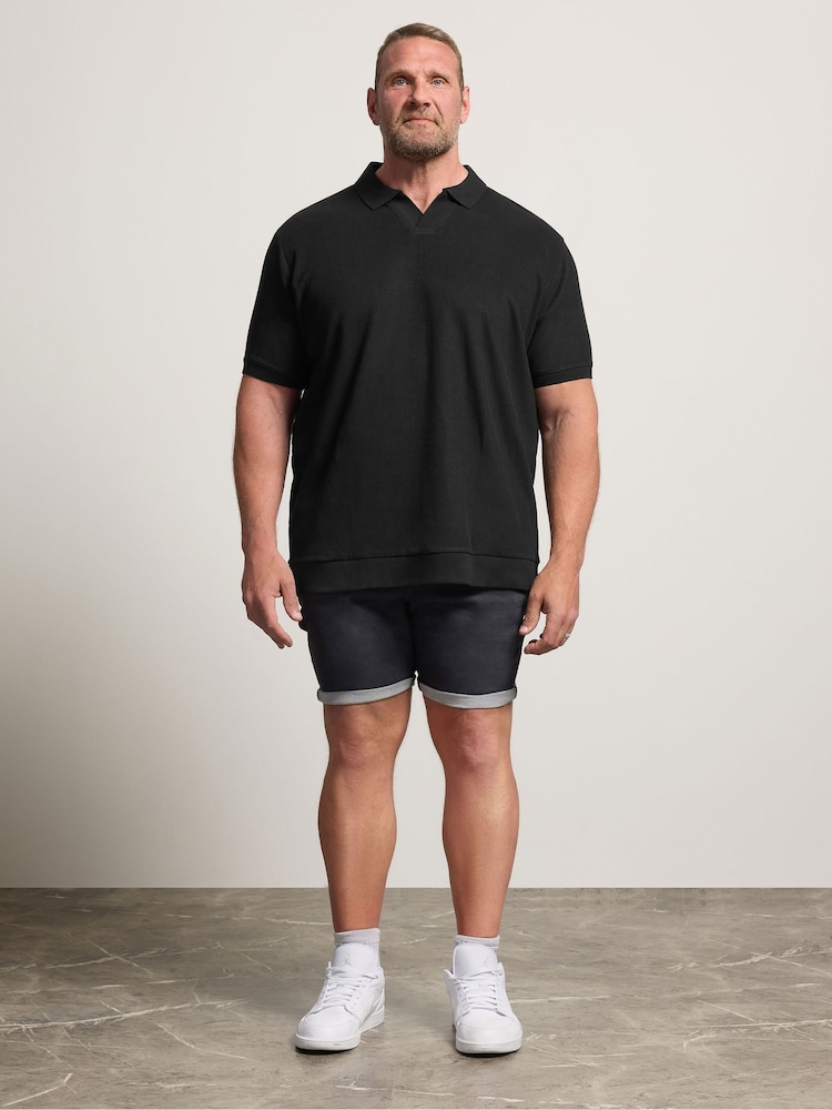 BadRhino Big & Tall Black Ribbed Trophy Neck Polo Shirt - Image 2 of 6 BadRhino Big & Tall Black Ribbed Trophy Neck Polo Shirt - Image 2 of 6
