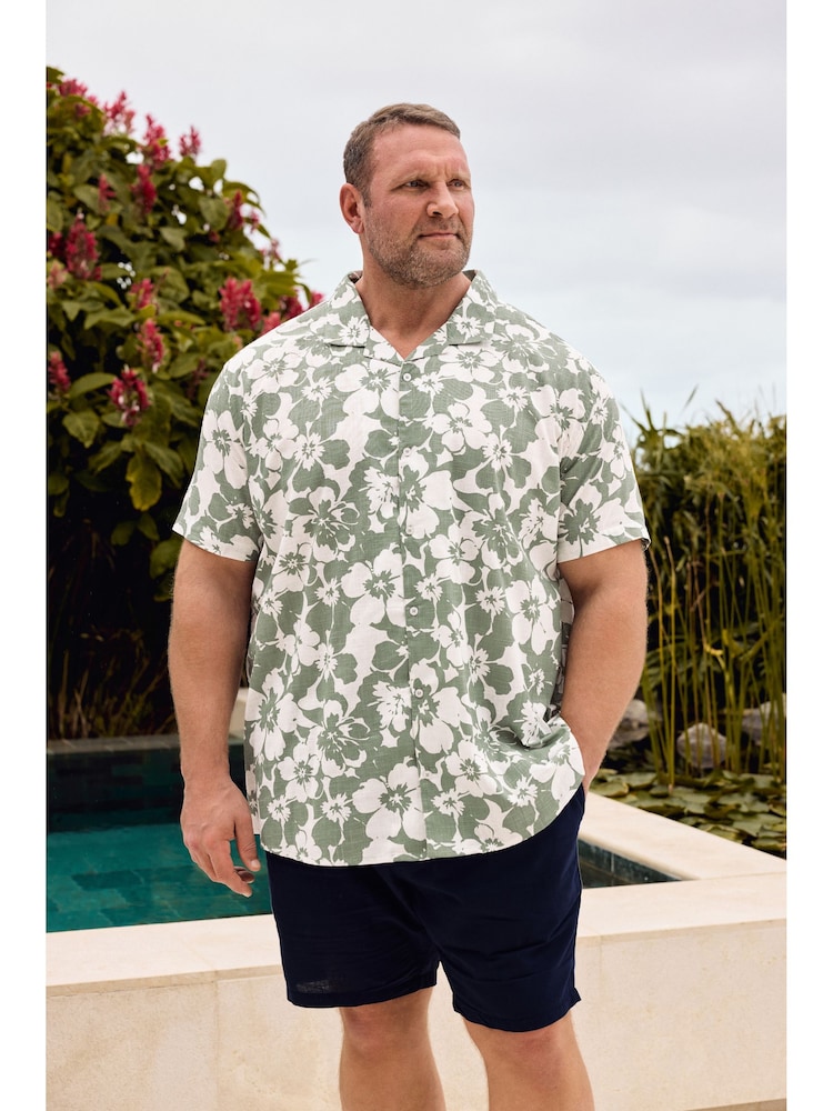 Zielony - BadRhino Big & Tall All Over Leaf Print Shirt - Obraz 1 z 3
