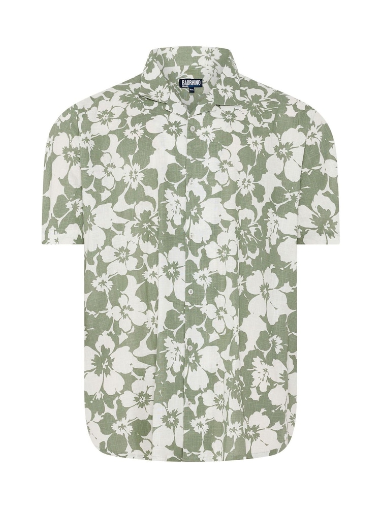 Zielony - BadRhino Big & Tall All Over Leaf Print Shirt - Obraz 2 z 3