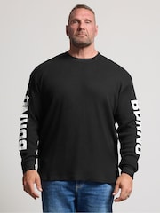 Svart - BadRhino Big & Tall langermet vaffel-T-skjorte - Bilde 1 av 6