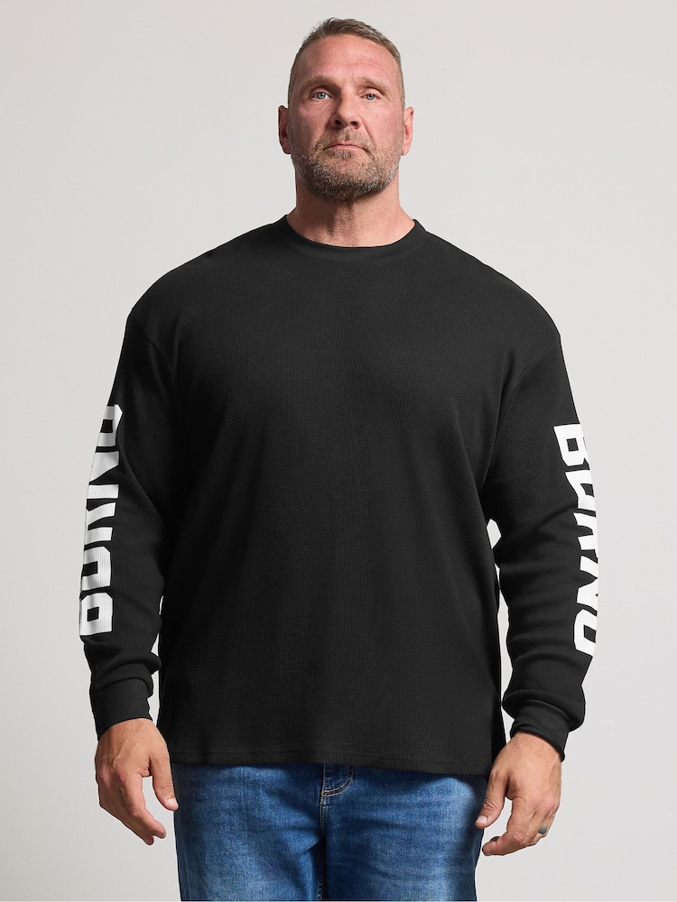 Svart - BadRhino Big & Tall langermet vaffel-T-skjorte - Bilde 1 av 6