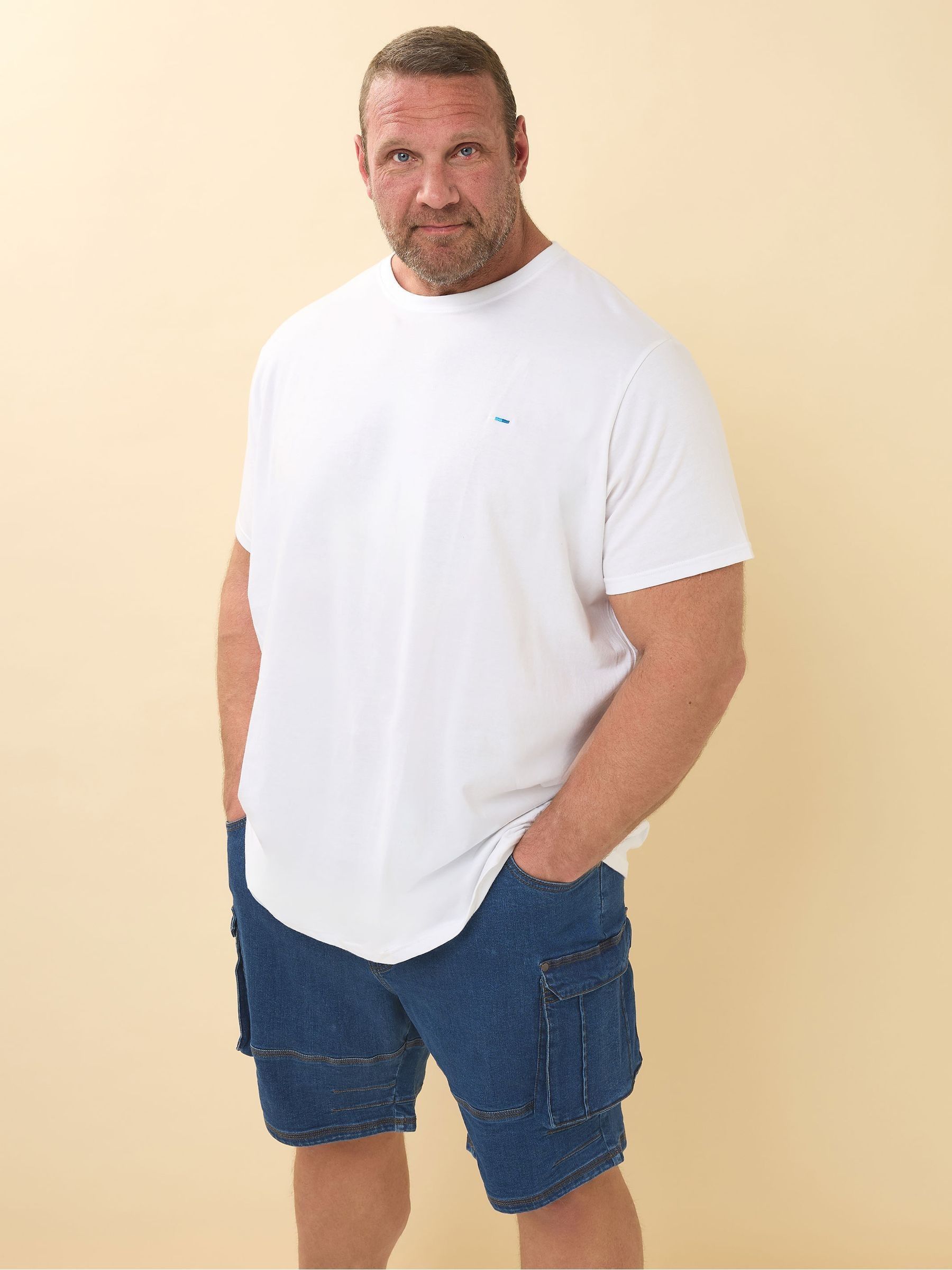 Badrhino Big & Tall Men's Blue Elasticated Cargo Denim Shorts
