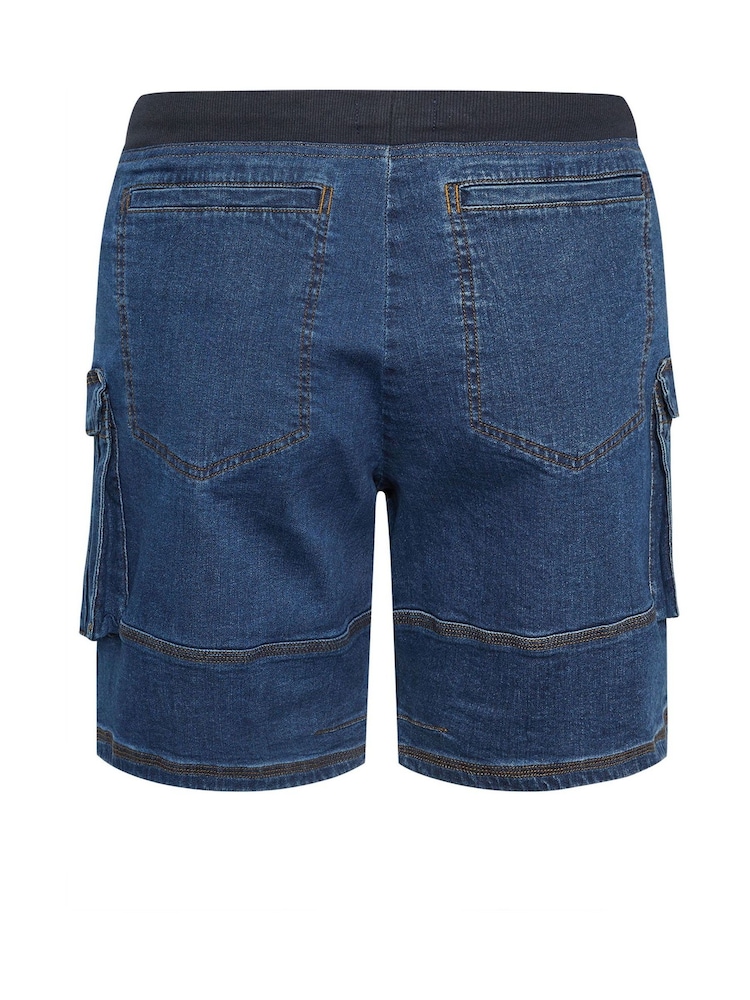 BadRhino Big & Tall Blue Elasticated Cargo Denim Shorts - Image 6 of 6