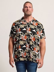 BadRhino Big & Tall Black Crane Japanese All Over Print Shirt - Image 1 of 4