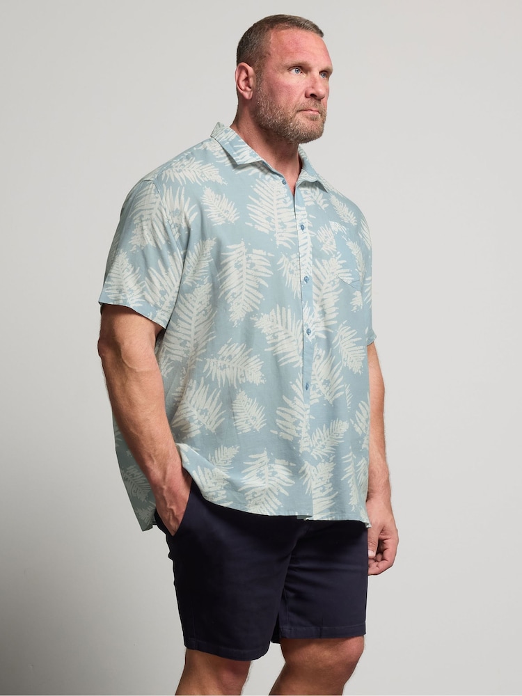 BadRhino Big & Tall Blue Palm Leaf Print Linen Shirt - Image 1 of 5