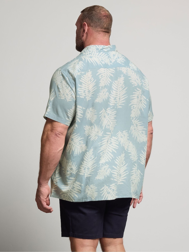 BadRhino Big & Tall Blue Palm Leaf Print Linen Shirt - Image 2 of 5