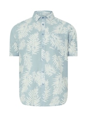 BadRhino Big & Tall Blue Palm Leaf Print Linen Shirt - Image 4 of 5