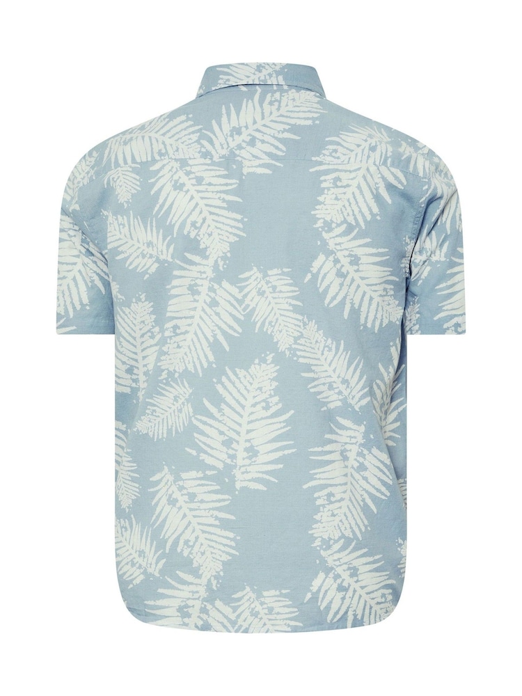 BadRhino Big & Tall Blue Palm Leaf Print Linen Shirt - Image 5 of 5