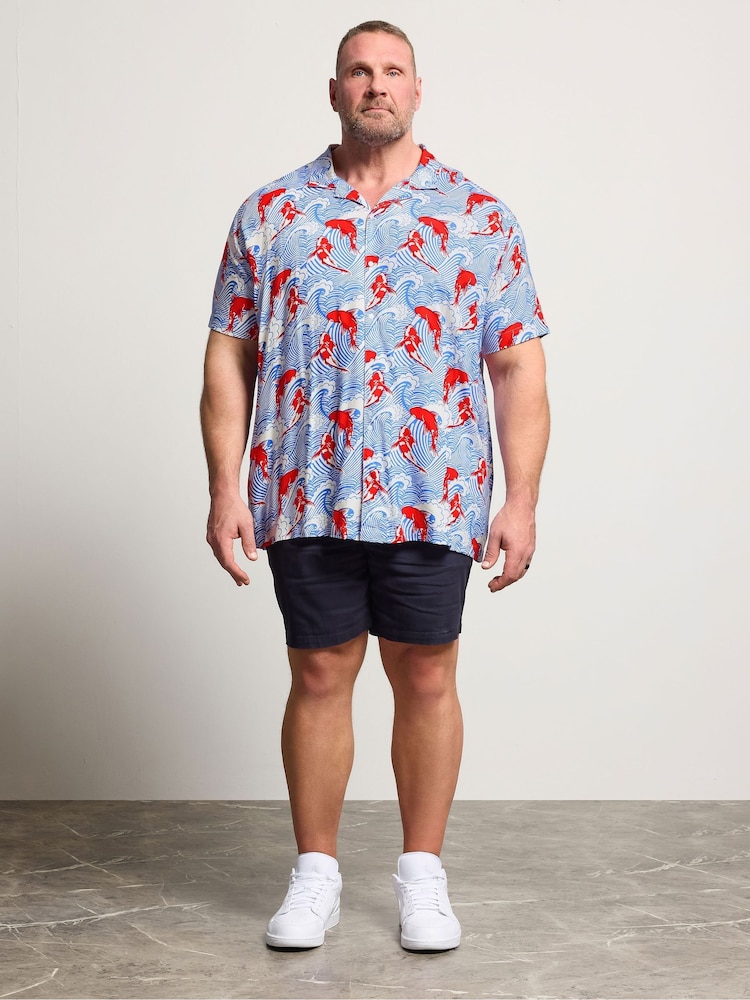 BadRhino Big & Tall Blue Koi Printed Viscose Shirt - Image 2 of 4 BadRhino Big & Tall Blue Koi Printed Viscose Shirt - Image 2 of 4