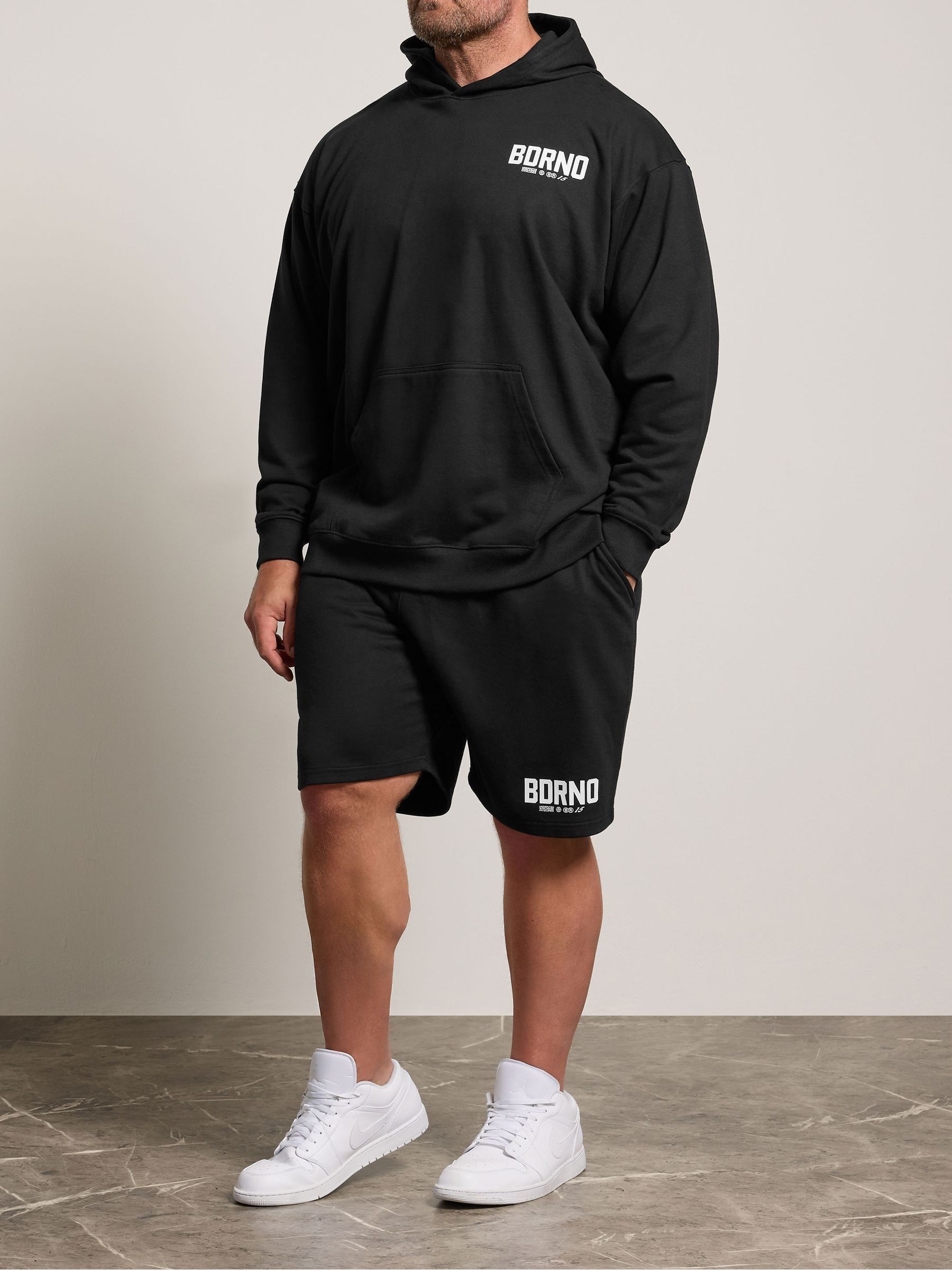 Badrhino Big & Tall Men's Black Loopback Jogger Shorts