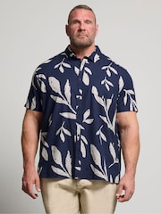 BadRhino Big & Tall Navy Blue Palm Leaf Print Linen Shirt - Image 1 of 6