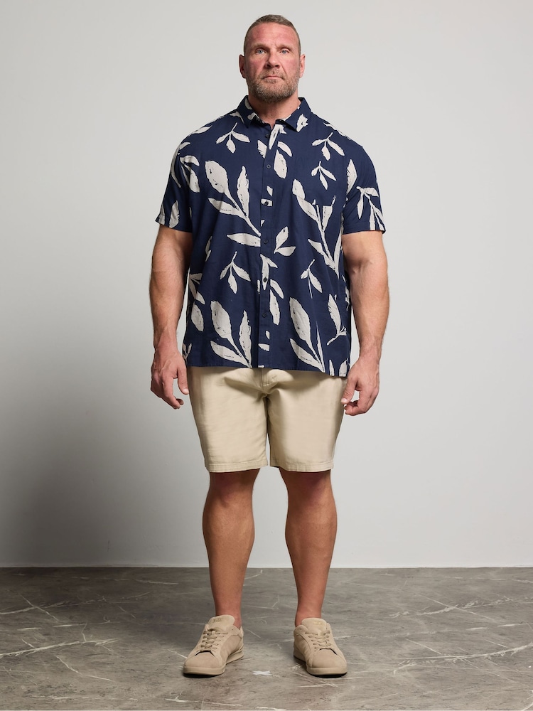 BadRhino Big & Tall Navy Blue Palm Leaf Print Linen Shirt - Image 2 of 6