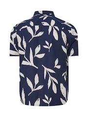BadRhino Big & Tall Navy Blue Palm Leaf Print Linen Shirt - Image 6 of 6