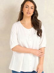 Evans Cream Slub Button Through Top - Image 1 of 5