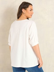 Evans Cream Slub Button Through Top - Image 2 of 5