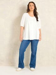 Evans Cream Slub Button Through Top - Image 3 of 5