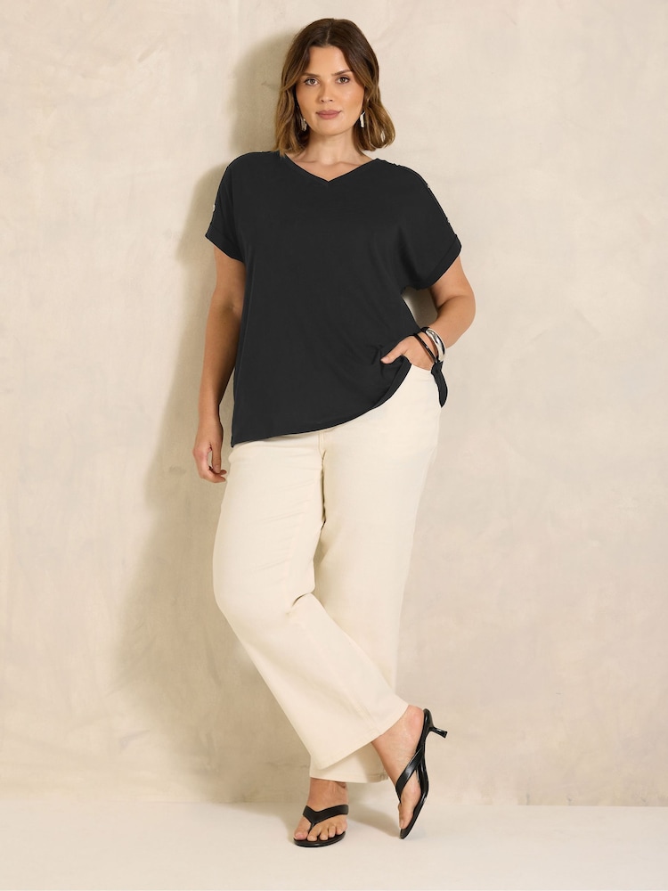 Evans Black Button Shoulder T-Shirt - Image 2 of 5 Evans Black Button Shoulder T-Shirt - Image 2 of 5
