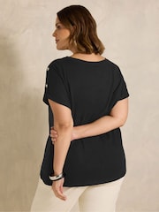 Evans Black Button Shoulder T-Shirt - Image 3 of 5