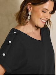 Evans Black Button Shoulder T-Shirt - Image 4 of 5
